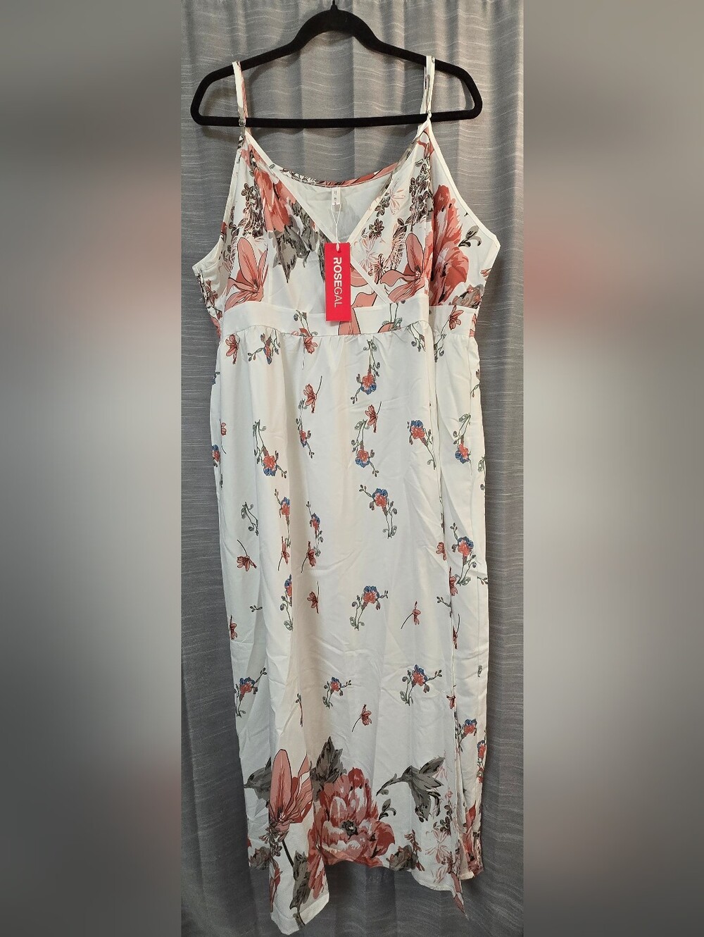Rosegal White Floral Slip Dress with Coral and Blue Blooms